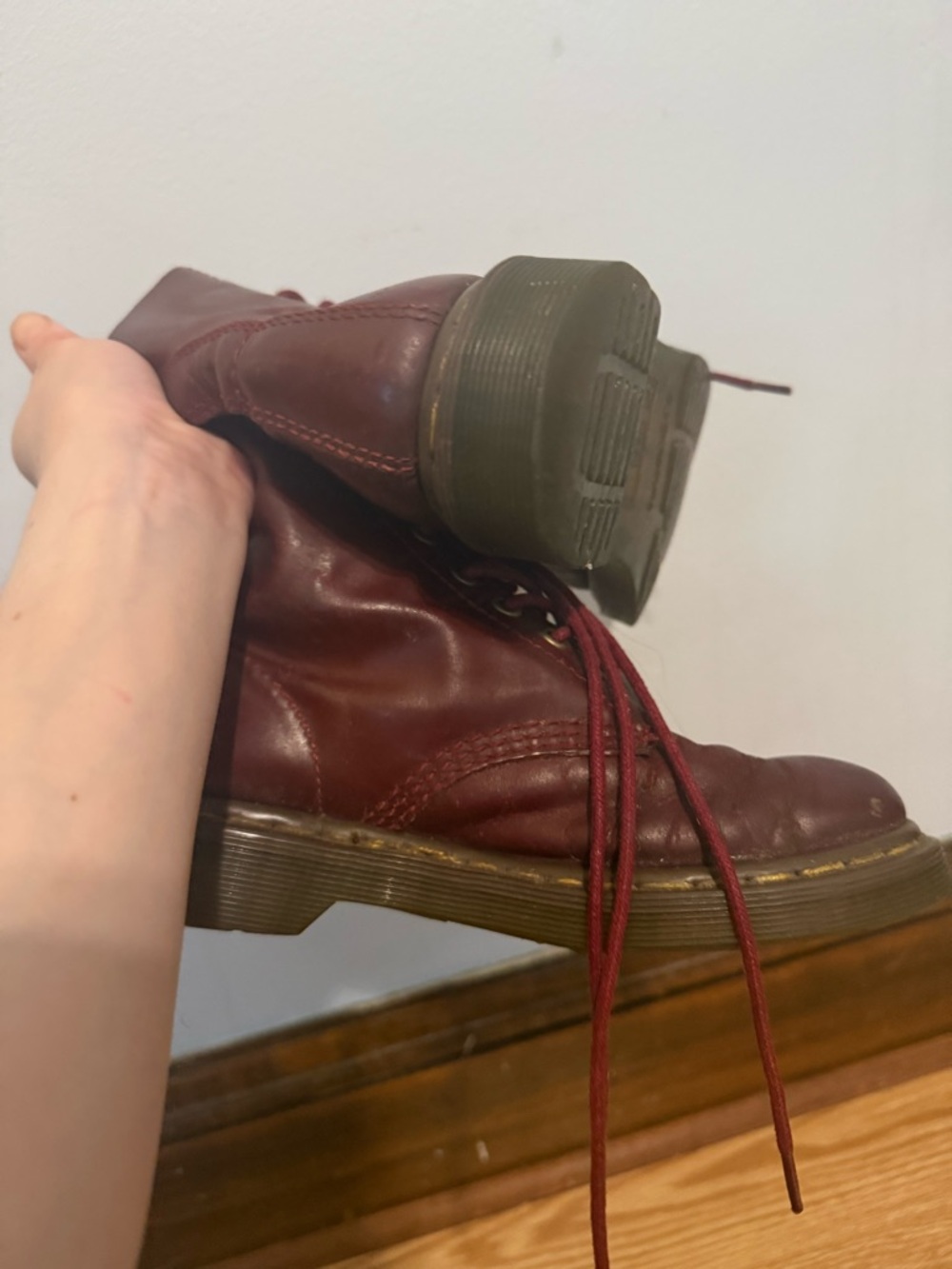 RARE Dr. Martens Burgundy Red Leather Lace-Up Ankle Boots Doc Marten Pascal - Picture 7 of 9